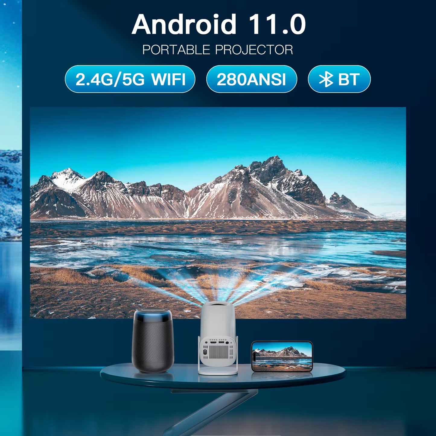 Android 11 Projector with Wifi 6 and Bluetooth Smart Mini Portable Projector 2.4G 5.8G Pocket Outdoor