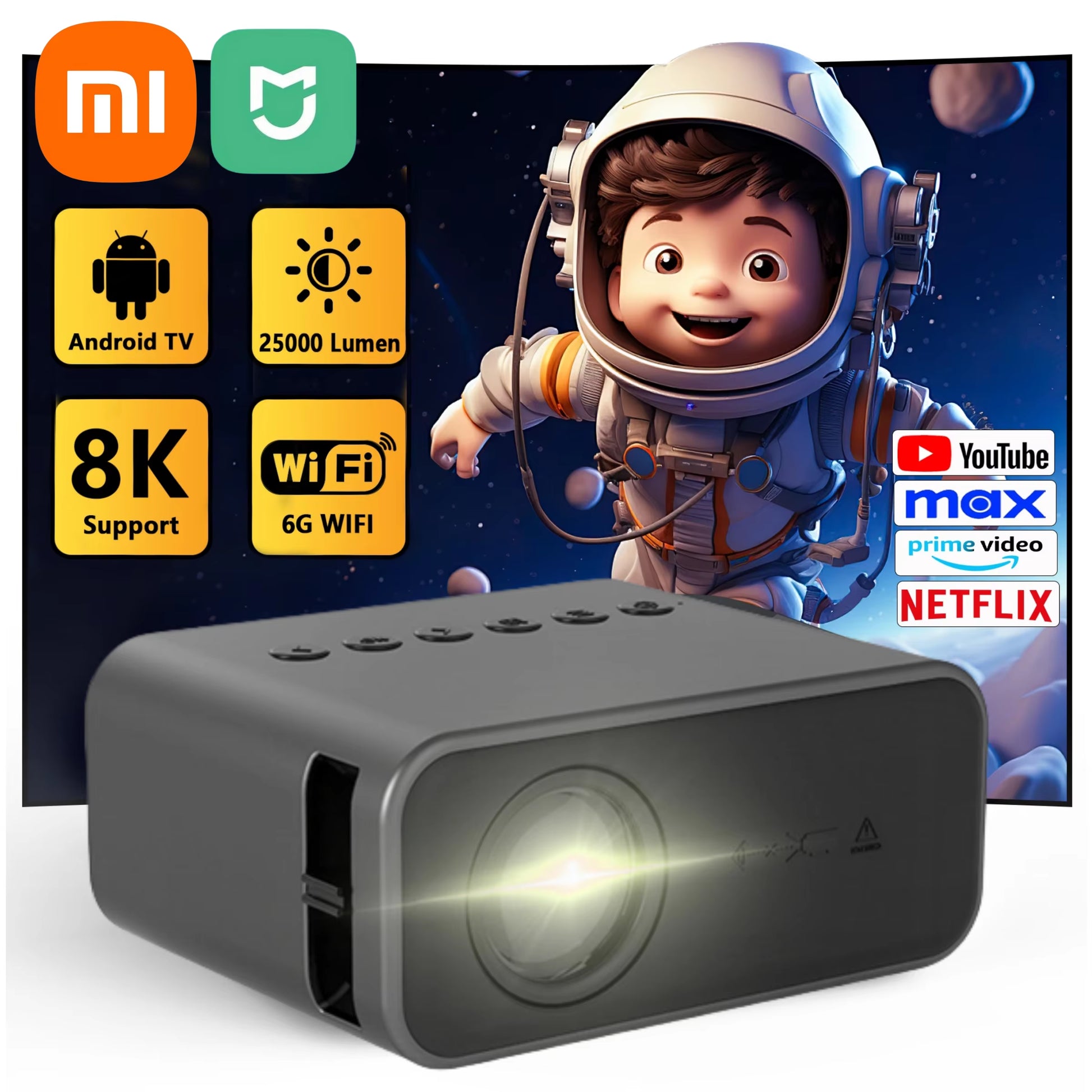 Xiaomi Mini Projector Portable Home Projector 8K HD Projector Indoor Entertainment Bedroom Game Theater Children'S Projector